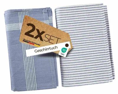 Obrázek produktu pro Utěrky Sterzbach Jacquard, vzor Greg, pruhované a jednobarevné, 100 % bavlna, lze prát, snadná údržba, vysoká kvalita, odolné, 50 x 70 cm, modré