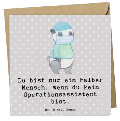 Produktbild von Mr. & Mrs. Panda Grußkarte Operationsassistent Herz - Grau Pastell - Geschenk, Operationstechnischer Assistent, Spruch, Klappkarte, Ausbildung, Glückwunschkarte, Lustig