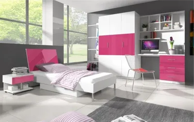 Productafbeelding van Modern kinderbed, tienerbed voor meisjes, houten bed, hoogglans, roze