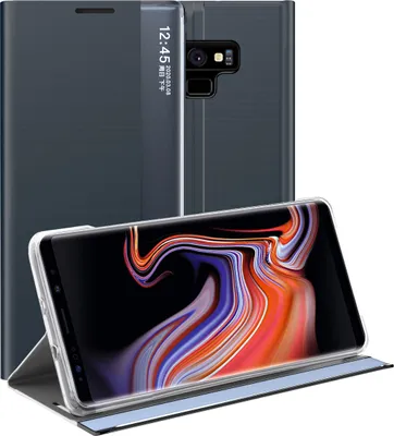 Produktbild von Galaxy Note 9 Hülle, LaimTop Slim Flip Leder Smart View Window Klappetui Schutzhülle mit Standfunktion für Samsung Galaxy Note 9 Navy blau