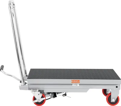 Zdjęcie produktu dla Wózek z hydraulicznym stołem podnoszącym, udźwig 500 funtów, wysokość podnoszenia 28,5 cala, ręczny stół podnoszący z pojedynczymi nożycami, 4 kołami i antypoślizgową podkładką, wózek hydrauliczny z nożycami do transportu materiałów, kolor szary