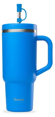 Isolierbecher 900 ml mit Strohhalm und Griff, azurblau