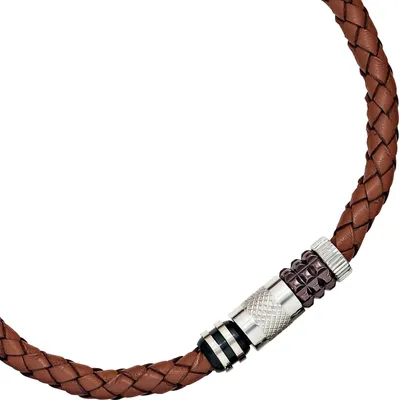 Produktbild von JOBO Collier Leder mit Edelstahl kombiniert teilplattiert 45 cm Karabiner