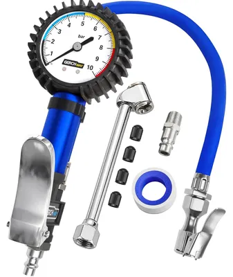 Produktbild von Reifendruckmesser Reifendruckprüfer Manometer - Analog - 0 bis 10 bar - Für Luftkompressor - Schrader-Ventil