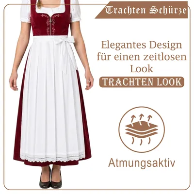 Produktbild von Lange Dirndlschürze Trachtenschürze schürze lang Dirndl Dirndel Weiß, Größe:50-52