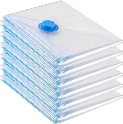 Produktbild von Set aus 6 Recyclierbare Vakuumbeutel 100 x 130 cm für Kleidung, Bettwäsche und Aufbewahrung mit Handpumpe und Kompressionsfunktion