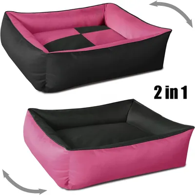 Produktbild von BedDog 2in1 Hundebett waschbar Hundekissen mit Rand Hundesofa,CANDY (pink/schwarz),(XXXL) ca. 145x105x28cm
