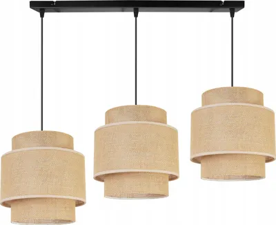 Immagine prodotto di Lampada a sospensione Boho - Lampada da soffitto - Lampada a sospensione in metallo con paralume in tessuto - E27 - 3 lampadine - Base nera e juta