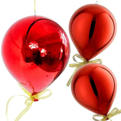 Image de Décoration de Noël en forme de ballon, en plastique rouge, de 20 cm, avec un nœud