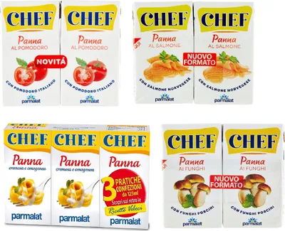 Produktbild von Parmalat Panna Chef Testpaket Sahne Kochcreme Classica Tomaten Pilze und Lachs 3x (2x 125ml) 1x (3x125ml)