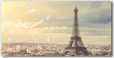Produktbild von Wanduhr aus Glas – 60x30 cm - Glasbild - Glasuhr - Gehärtetes Glas - weisse-zeiger - Eiffelturm Paris