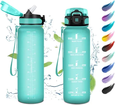 Imagen del producto de Botella deportiva de 1 litro con pajita, libre de BPA, ideal para fitness y actividades al aire libre