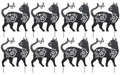 Image de Lot de 8 Décorations de Jardin Chat en Métal Noir à Planter 52 x 65 cm