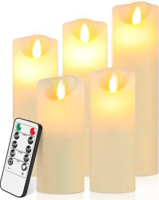 Immagine prodotto di Yakimz 5x Candele LED Timer Candela tremolante con telecomando 5 dimensioni Dimmerabile Elettrica Cera Reale Bianco Caldo