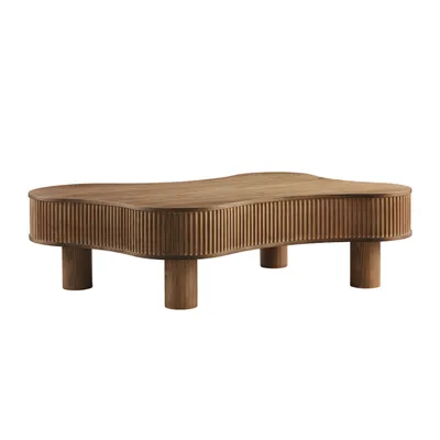 Produktbild von SalesFever Couchtisch 116x77 cm | Massivholz-Lamellen | MDF mit Walnussholzfurnier | B 116 x T 77 x H 32 cm | Walnuss