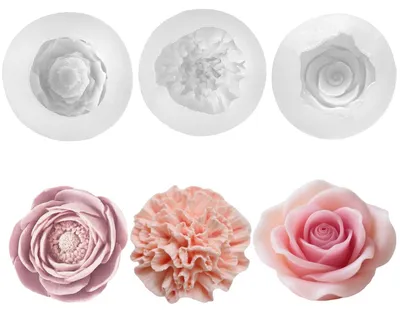 Produktbild von Silikonform Blumen 3 Stück Kerzenformen Rose Pfingstrose Nelke lebensmittelecht