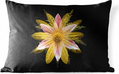 Produktbild von MuchoWow® Outdoor Kissen - Eine gelbe Blume auf schwarzem Hintergrund - 60x40 cm - Wetterfest - Lounge Kissen - Zierkissen - Kissen für Innenräume