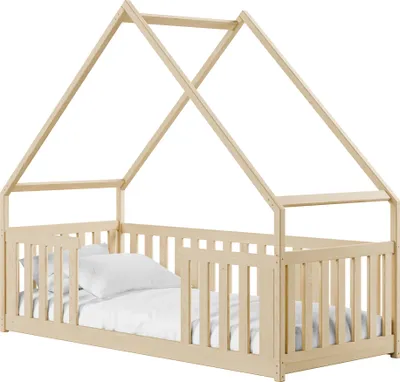 Produktbild von MIRJAN24 Kinderbett mit schubladen Bee, Hausbett, Lattenrost Flex aus Buchensperrholz (Farbe: Kiefer, Größe: 80x200 cm)