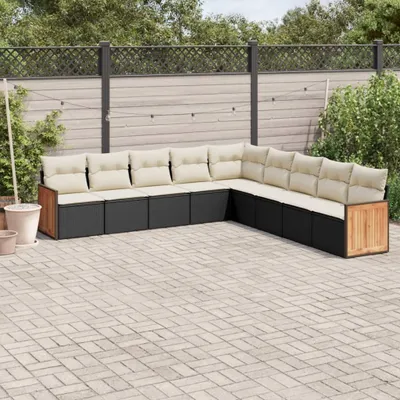 Produktbild von 9-tlg. Garten-Sofagarnitur - mit Kissen Schwarz Poly Rattan - Gartenmöbelset 3260138