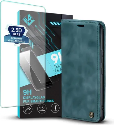 Produktbild von Handy Hülle für Xiaomi Redmi 10C mit 9H Displayglas Klapphülle Bookcase Flip Cover Handy Tasche Etui Farbe: Petrol
