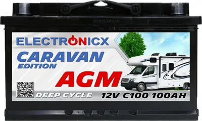 Produktbild von Electronicx, AGM Versorgungsbatterie für Wohnmobil & Boot, Caravan Edition V2, 100Ah, 12V, 278 x 175 x 190 mm, hohe Zyklenfestigkeit