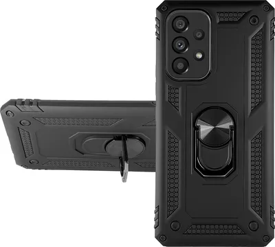 Produktbild von RING HÜLLE Armor für Samsung Galaxy A33 5G Handy Outdoor Case Ständer Cover Bumper Finger-Halterung 360 Grad drehbarer Ring Silikon Kunststoff Schwarz Handyhülle für magnetische KFZ Halterung