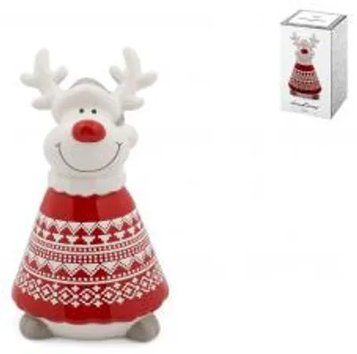 Immagine prodotto di H&H Renna in Vetroceramica decoro merletto colore bianco e rosso altezza cm 14