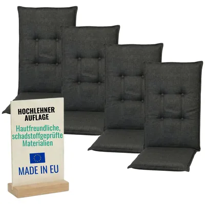 Obrázek produktu pro Pillows24 – 4x polštáře na zahradní židle z 6 cm silné pěnové výplně pro zahradní nábytek [120 x 50 cm] – venkovní sedáky – šedé