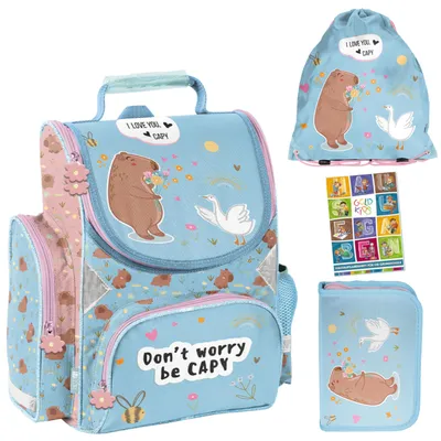 Produktbild von Schulranzen für Jungen und Mädchen, 4er-Set - Schul-Rucksack für Kinder mit Federmäppchen - Schuhbeutel und Hausaufgabenheft - Wasserschwein Motiv