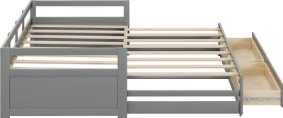 Immagine prodotto di okwish Divano letto Daybed 90/180x190 cm con griglia a doghe e 2 cassetti, letto da giorno, letto per bambini, letto junior in pino (senza materasso) - grigio