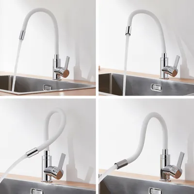 Produktbild von Auralum Hochdruck flexible Küchenarmatur 360° Drehbar Küchenmischbatterien Weiß Einhandmischer flexibler Wasserhahn für die Küche