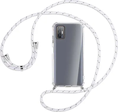 Produktbild von Handykette Backcover-Schutzhülle mit Band (Metall silberfarben) für HTC Desire 21 Pro - weiß/grau