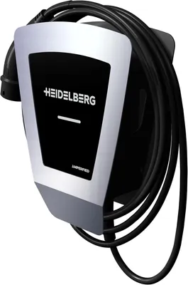 A wall-mounted electric vehicle charging station.