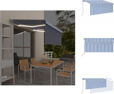 Obrázok produktu pre vidaXL Markíza manuálne vysúvacia s roletou LED 3x2,5 m modrá a biela - Markízy