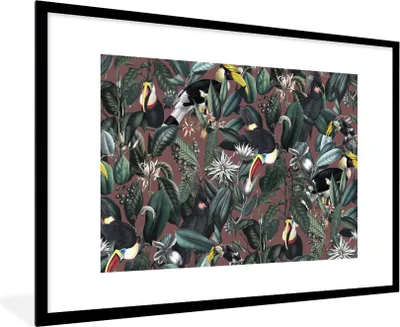 Produktbild von MuchoWow® MuchoWow® Gerahmtes Poster Blumen - Vögel - Blätter 90x60 cm - Poster mit zchwarzem Bilderrahmen - Wanddekoration - Fotos