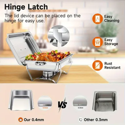 Obrázek produktu pro Sada chafing dish – ohřívače na bufet – ohřívače jídla – servírovací mísy – přenosné ohřívače – nerezová ocel 304