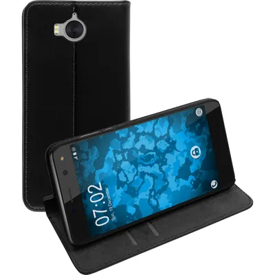 Produktbild von PhoneNatic Kunst-Lederhülle kompatibel mit Huawei Y5 2017 - Book-Case schwarz + 2 Schutzfolien