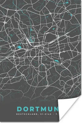 Produktbild von MuchoWow® Poster Blau - Deutschland - Karte - Stadtplan - Dortmund 120x180 cm - Kunstposter