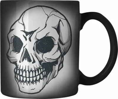Produktbild von Trendation - Totenkopf Farbwechsel Zauber-Tasse Frauen Geschenk Tattoo Tattoowierte Frau Geschenk Goth Metal (Schwarz)