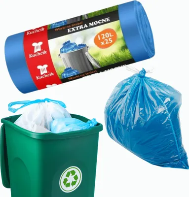 Zdjęcie produktu dla DUŻE worki na śmieci 120 L Kuchcik LDPE niebieskie Uniwersalne worki 25 szt