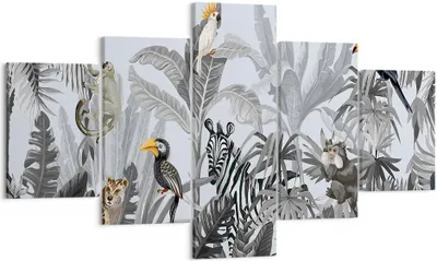 Produktbild von Bild auf Leinwand - Leinwandbild - 5 Teile - Dschungel Tiere Tukane - 125x70cm - Wand Bild - Wanddeko - Wandbilder - Leinwanddruck - Bilder - Wanddekoration - Leinwand bilder - EA125x70-4662
