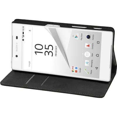 Produktbild von PhoneNatic Kunst-Lederhülle kompatibel mit Sony Xperia Z5 - Book-Case schwarz + 2 Schutzfolien