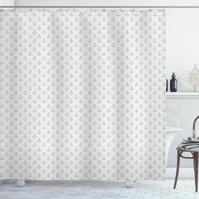 Image de ABAKUHAUS Rideau de douche Anker, thème voile océan vagues vie marine motif illustration minimaliste, 175 x 180 cm, gris clair blanc