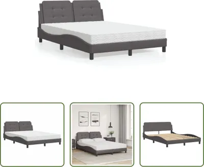 Produktbild von The Living Store Bett mit Matratze Grau 140x190 cm Kunstleder