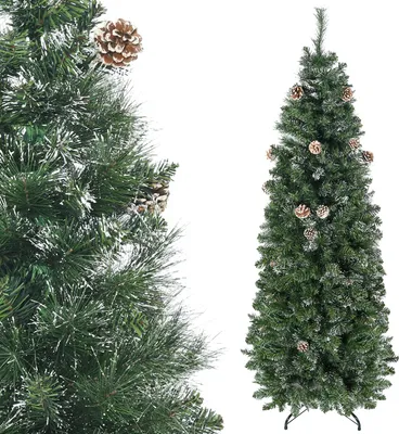 Image de HOMCOM Sapin de Noël artificiel 180 cm avec 618 branches enneigées, support en acier, arbre de Noël artificiel avec socle pliable en acier, vert