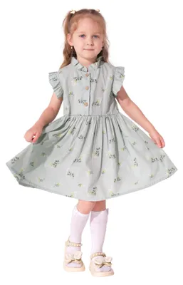 Produktbild von Kleid für Mädchen – 100 % Baumwolle – Blumenmuster – Größe 104, Alter 4 Jahre - Hellgrün
