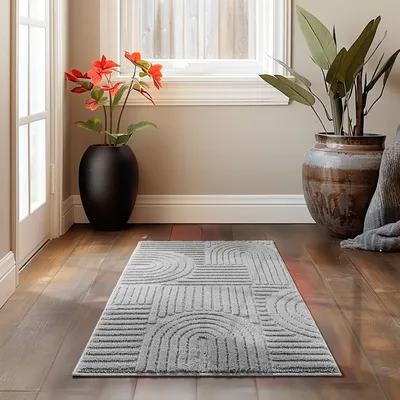 Produktbild von Homebyhome Hochflor Teppich Wohnzimmer Skandinavische Boho Design 3D Optik Teppich Shaggy Flauschig Weich, Grösse: 60x110 cm