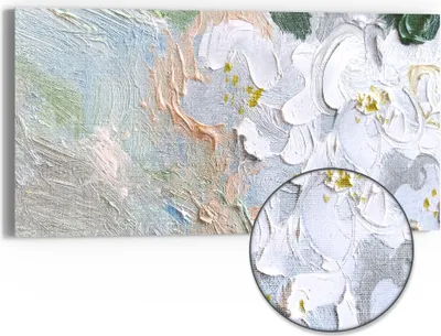 Produktbild von DEQORI Hybrid Leinwand Bild 60x30 cm 'Pastellblütenmeer' Wandbild Glas flach modern