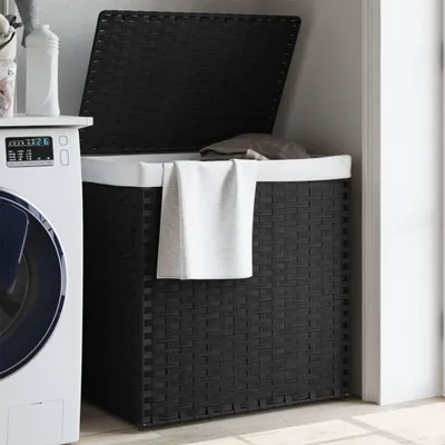 Image de Panier à linge en polyrotin avec 2 compartiments et couvercle