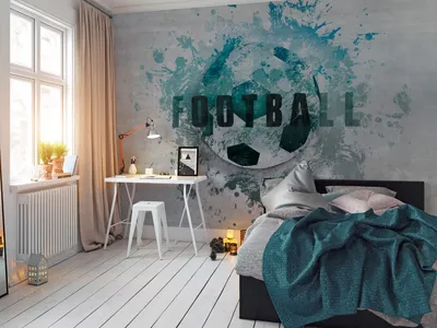 Produktbild von Vlies Fototapete Fußball 400x280 cm Tapeten Wandtapete XXL Football Ball Betonoptik Sport Graffiti blau grau i-C-10012-a-c